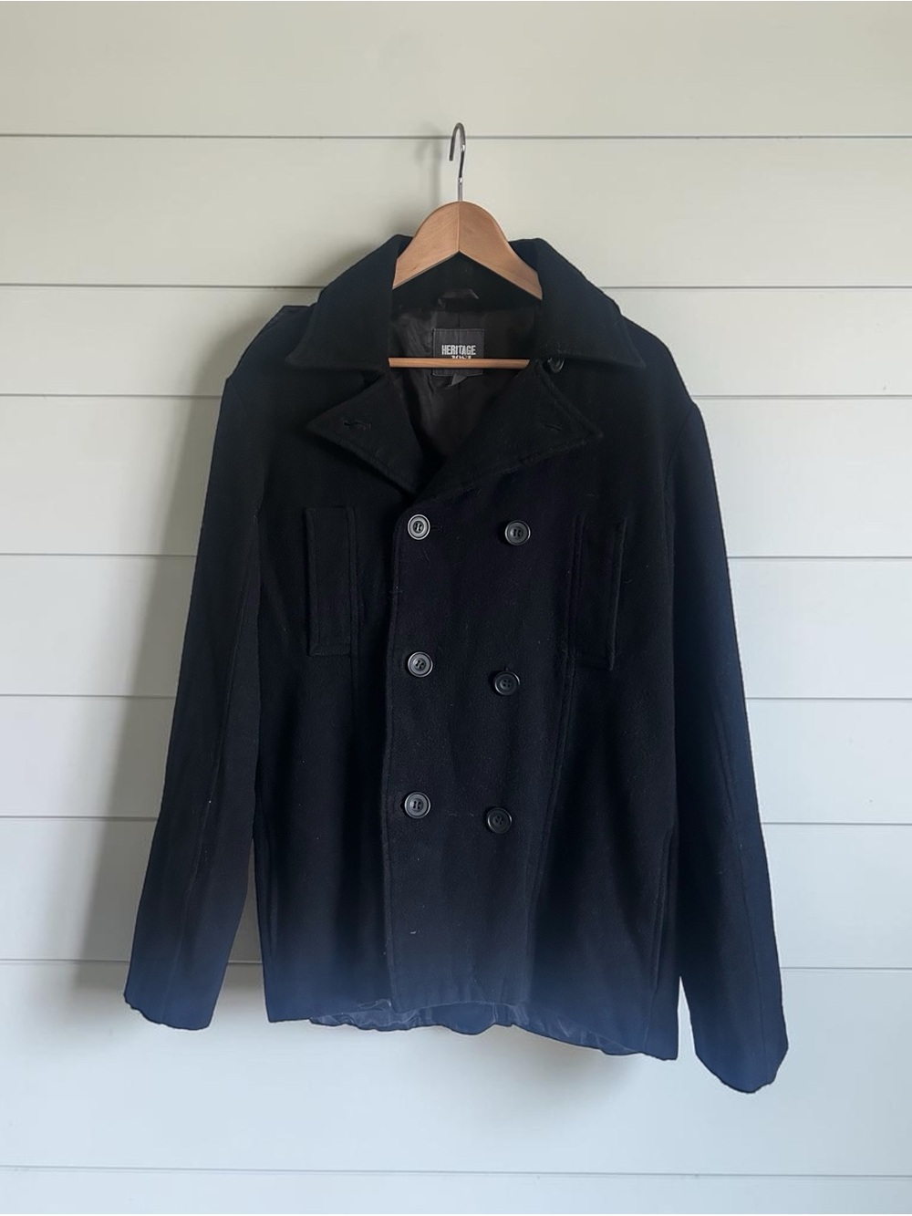 Heritage 1981 Men’s Black Wool Blend Double Breasted Peacoat Size Medium